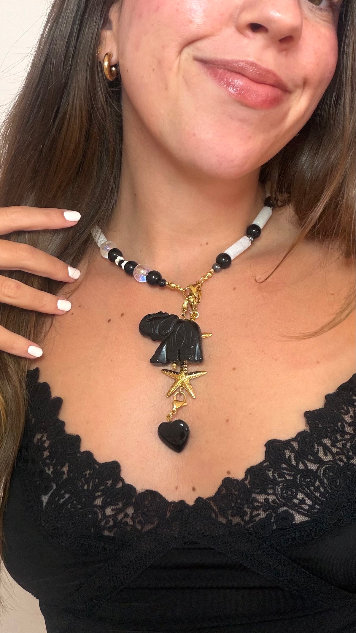 Mitad Collar Marfil Perla negra