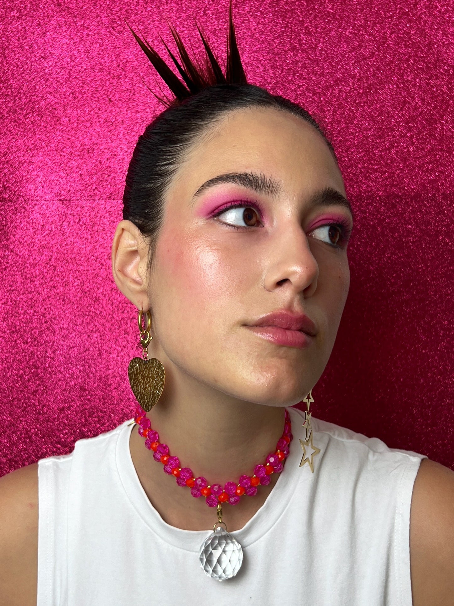 Collar Choker Acrílico Bicolor Rosa y Naranja