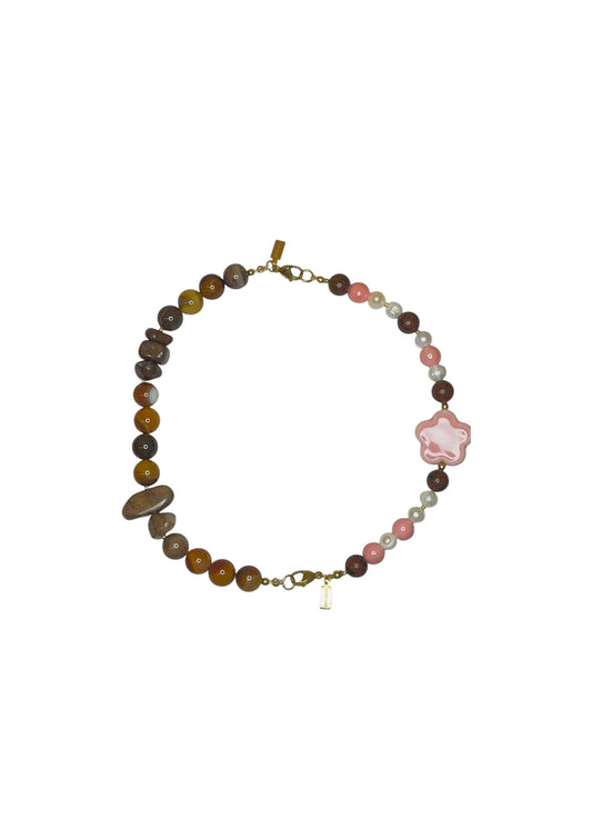 Collar Mitad Pink Flower + Mitad Chocolate
