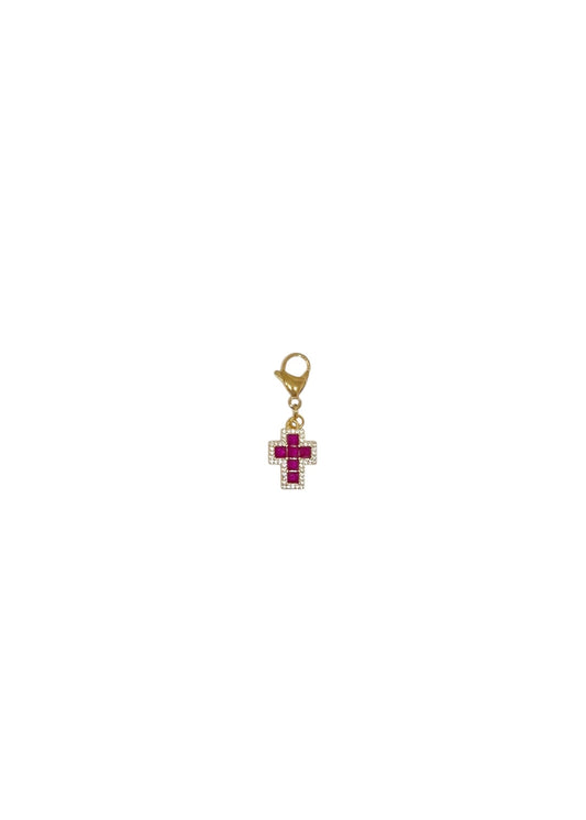 Charm Mini cruz brillo rosa