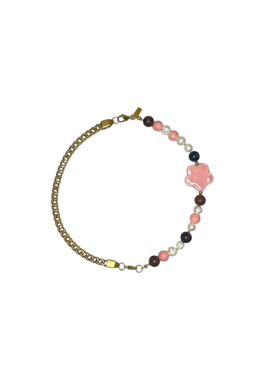 Collar Pink Flower + cadena cubo